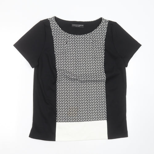 Dorothy Perkins Womens Black Geometric Polyester Basic T-Shirt Size 14 Round Neck