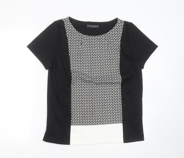 Dorothy Perkins Womens Black Geometric Polyester Basic T-Shirt Size 14 Round Neck