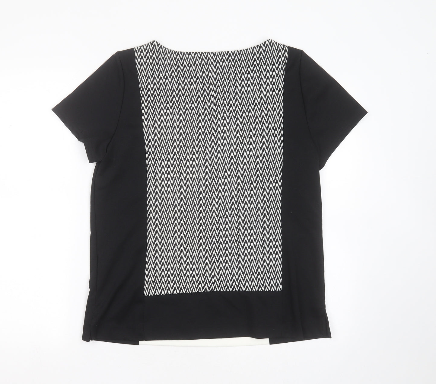 Dorothy Perkins Womens Black Geometric Polyester Basic T-Shirt Size 14 Round Neck