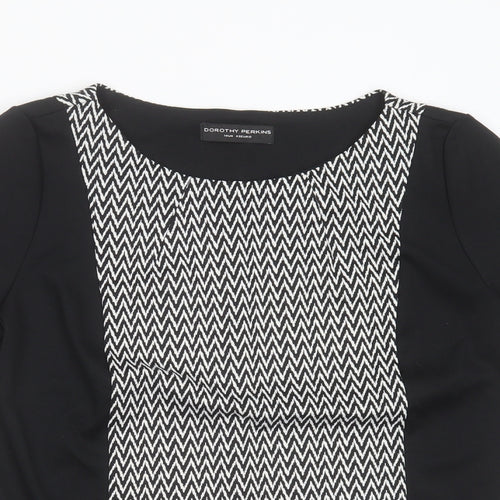 Dorothy Perkins Womens Black Geometric Polyester Basic T-Shirt Size 14 Round Neck