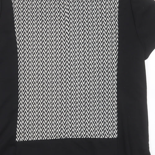 Dorothy Perkins Womens Black Geometric Polyester Basic T-Shirt Size 14 Round Neck