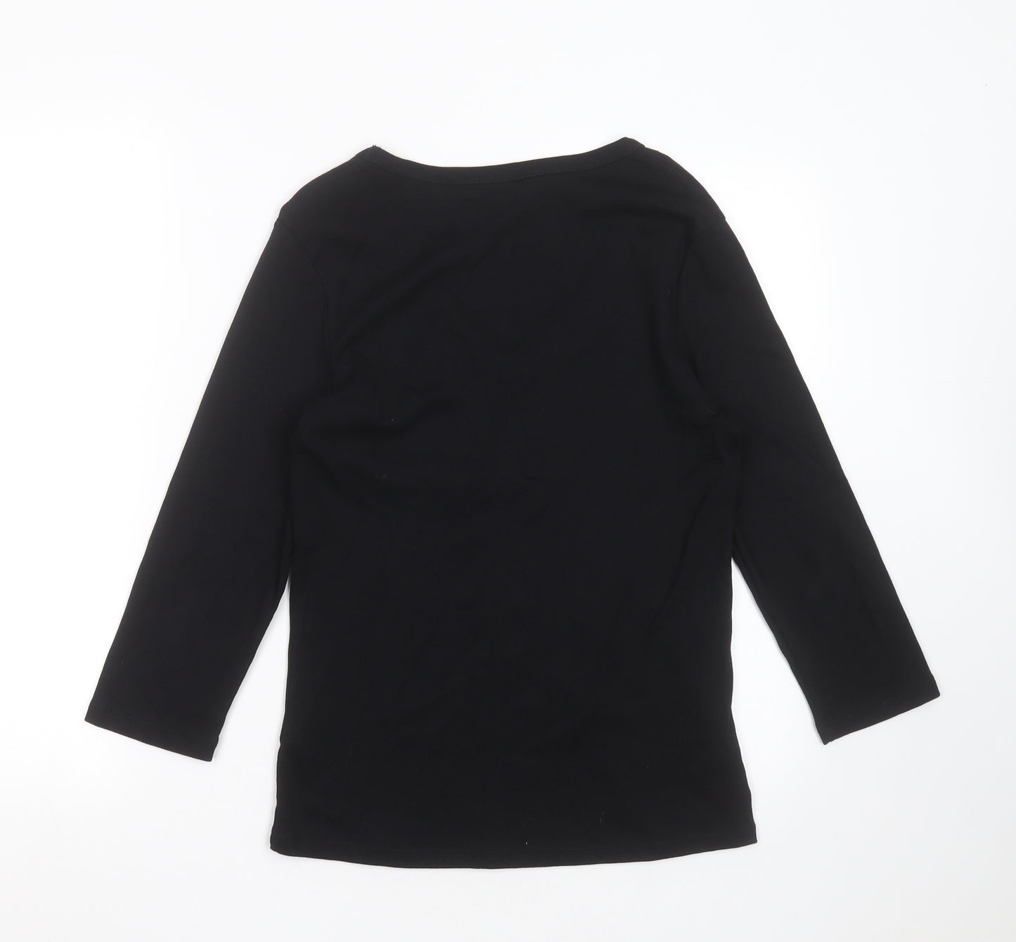 Marks and Spencer Womens Black  Cotton Basic T-Shirt Size 14 V-Neck