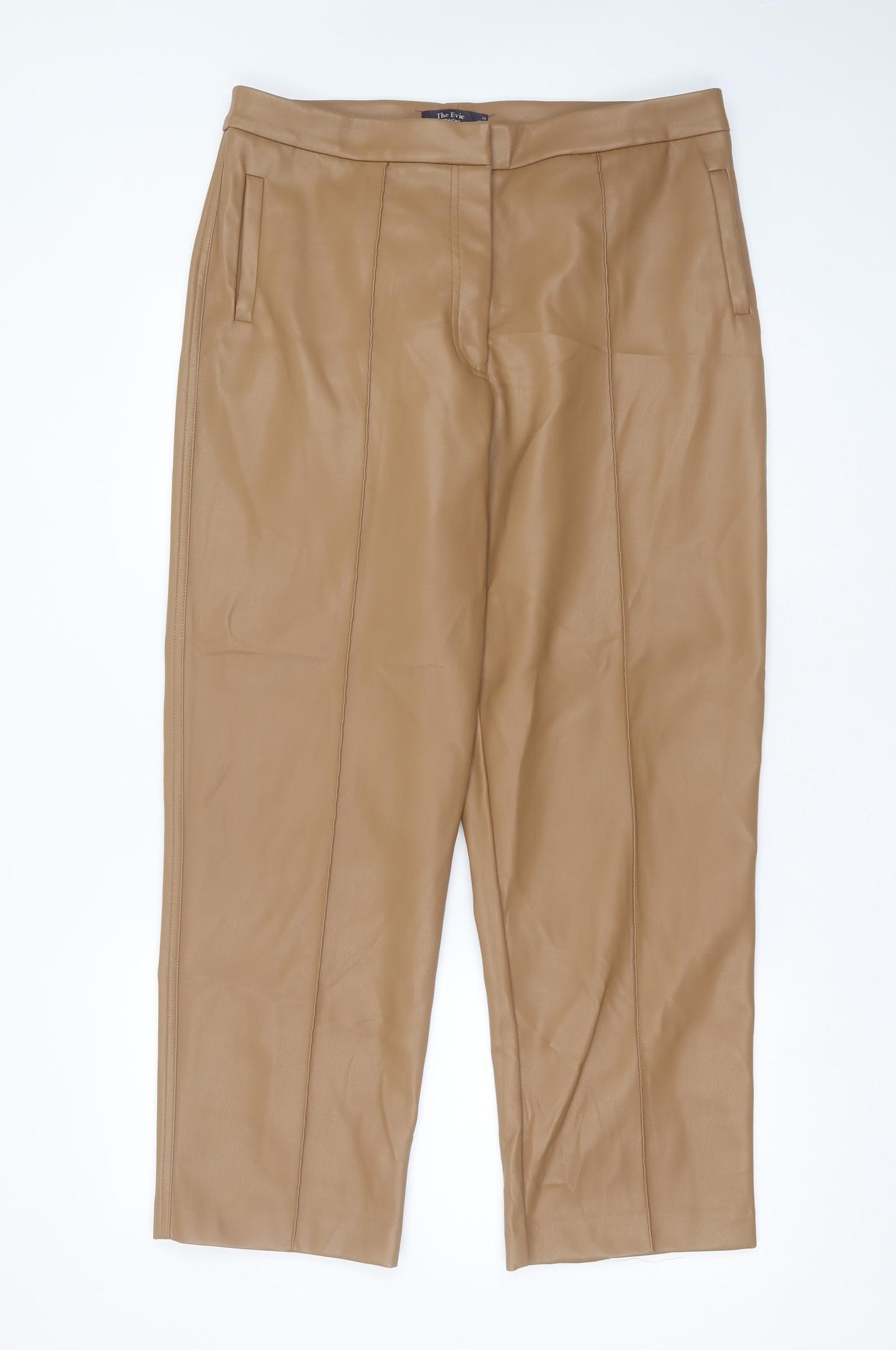 Marks and Spencer Womens Brown  Polyurethane Trousers  Size 16 L27 in Regular