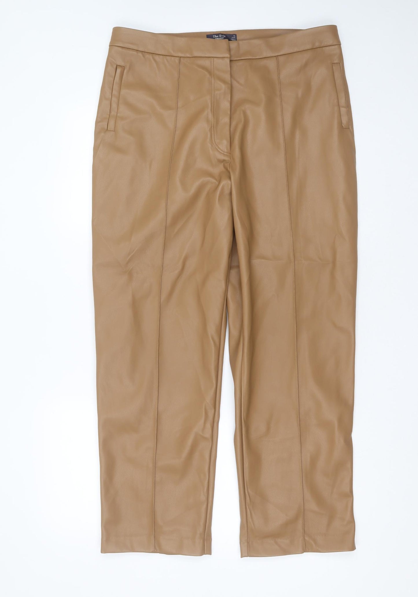 Marks and Spencer Womens Brown  Polyurethane Trousers  Size 16 L27 in Regular Zip