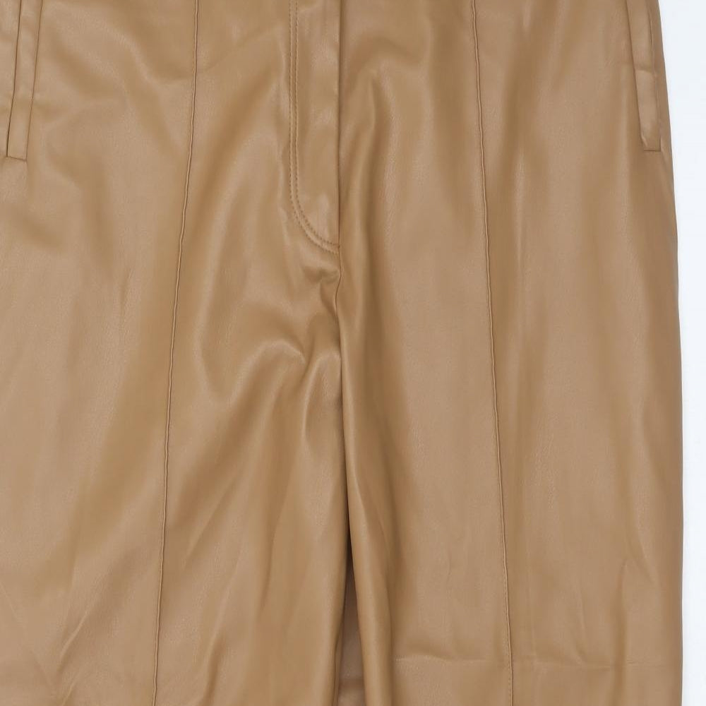 Marks and Spencer Womens Brown  Polyurethane Trousers  Size 16 L27 in Regular Zip