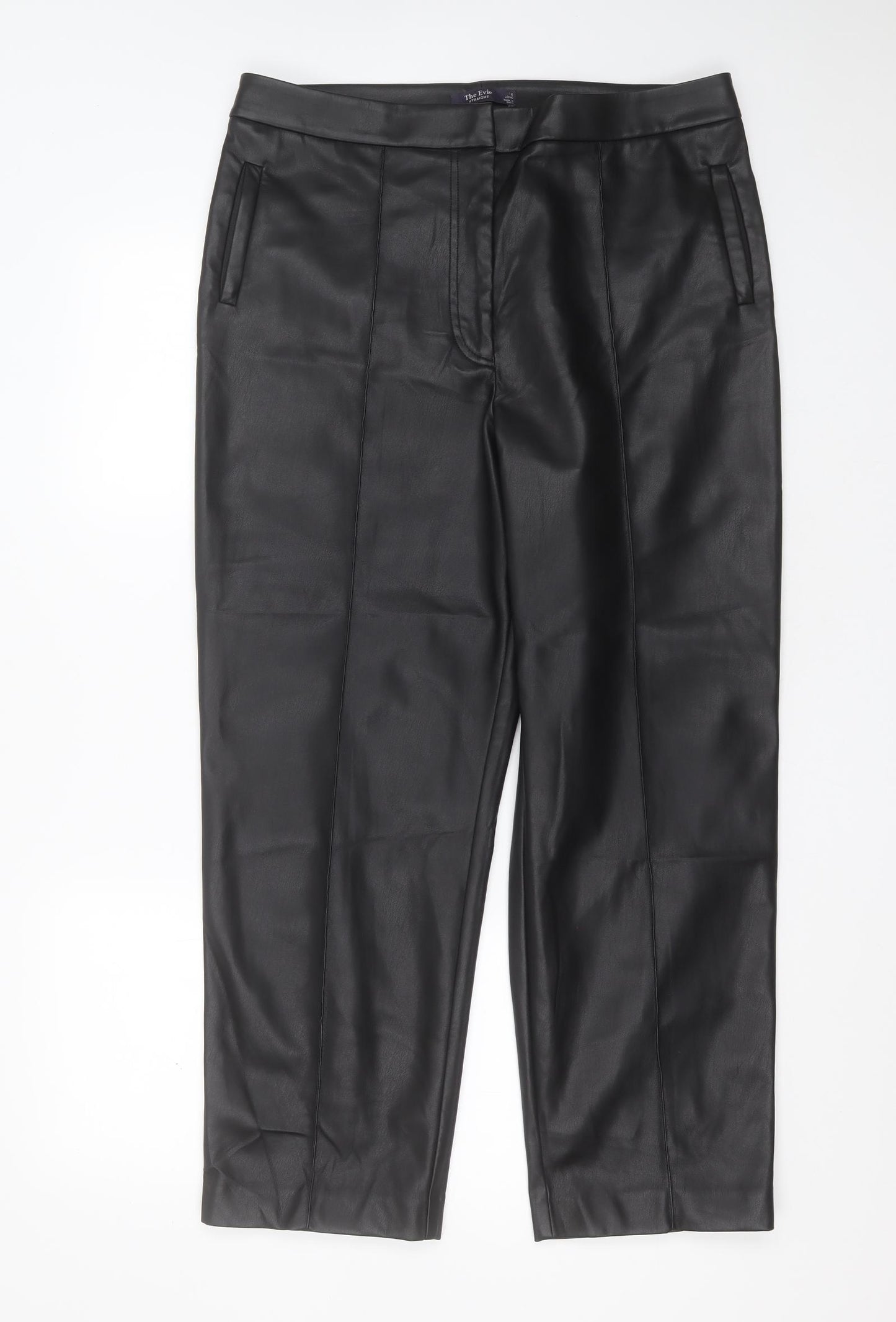 Marks and Spencer Womens Black  Polyurethane Trousers  Size 16 L27 in Regular Zip