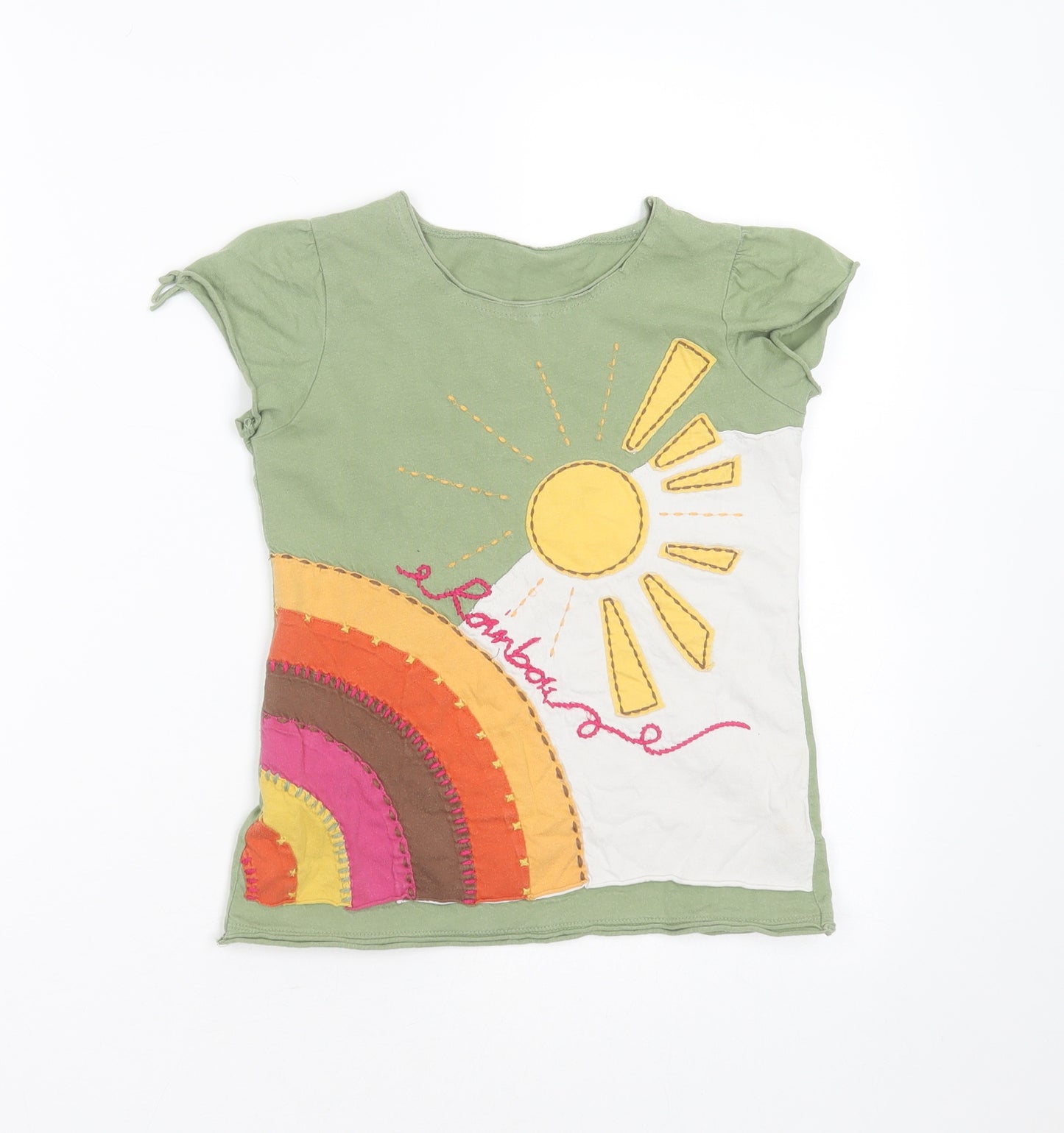 Marks and Spencer Girls Green  Cotton Basic T-Shirt Size 8 Years Round Neck  - rainbow