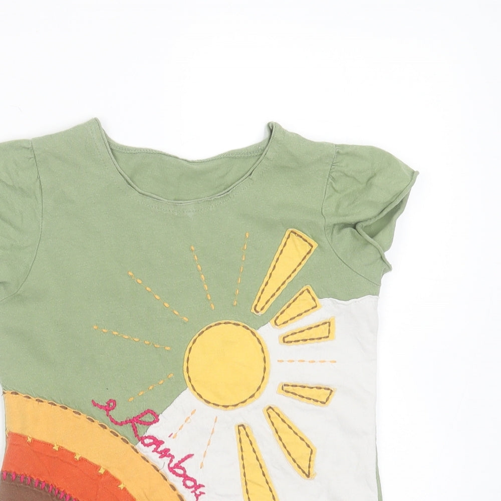 Marks and Spencer Girls Green  Cotton Basic T-Shirt Size 8 Years Round Neck  - rainbow
