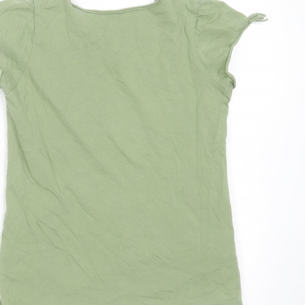 Marks and Spencer Girls Green  Cotton Basic T-Shirt Size 8 Years Round Neck  - rainbow