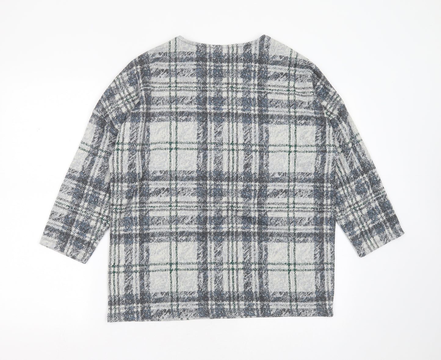 TU Womens Grey Round Neck Check Polyester Pullover Jumper Size 12