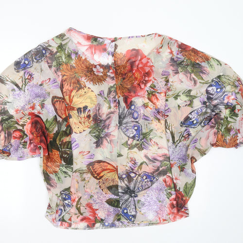 New Look Womens Multicoloured Floral Polyester Basic Blouse Size 14 Round Neck - sheer