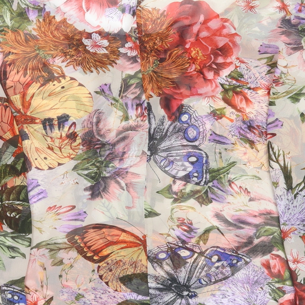 New Look Womens Multicoloured Floral Polyester Basic Blouse Size 14 Round Neck - sheer