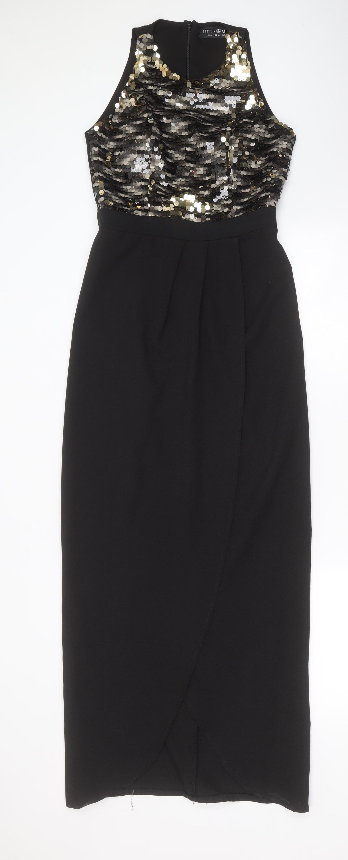 LITTLE MISTRESS  Womens Black  Polyester Maxi  Size 8  Round Neck  - sequins