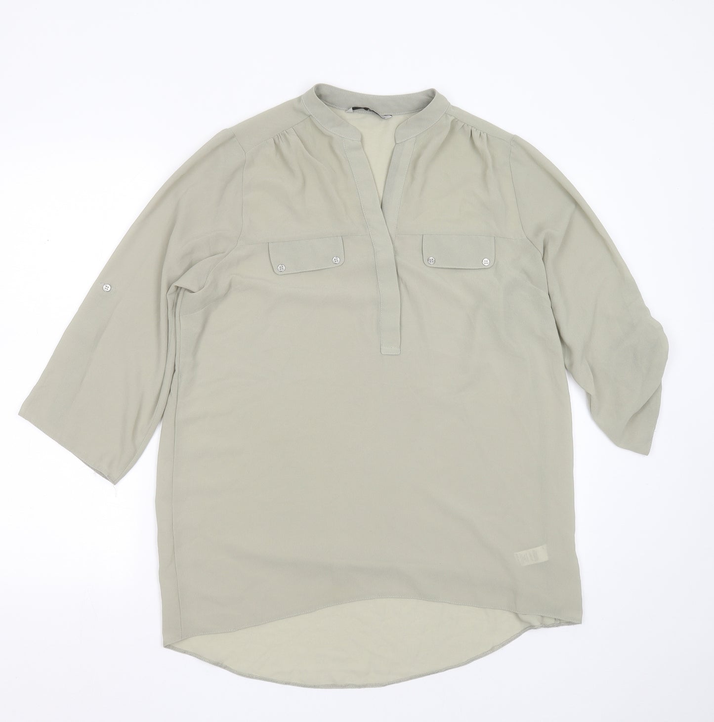 TU Womens Green  Polyester Basic Blouse Size 14 V-Neck