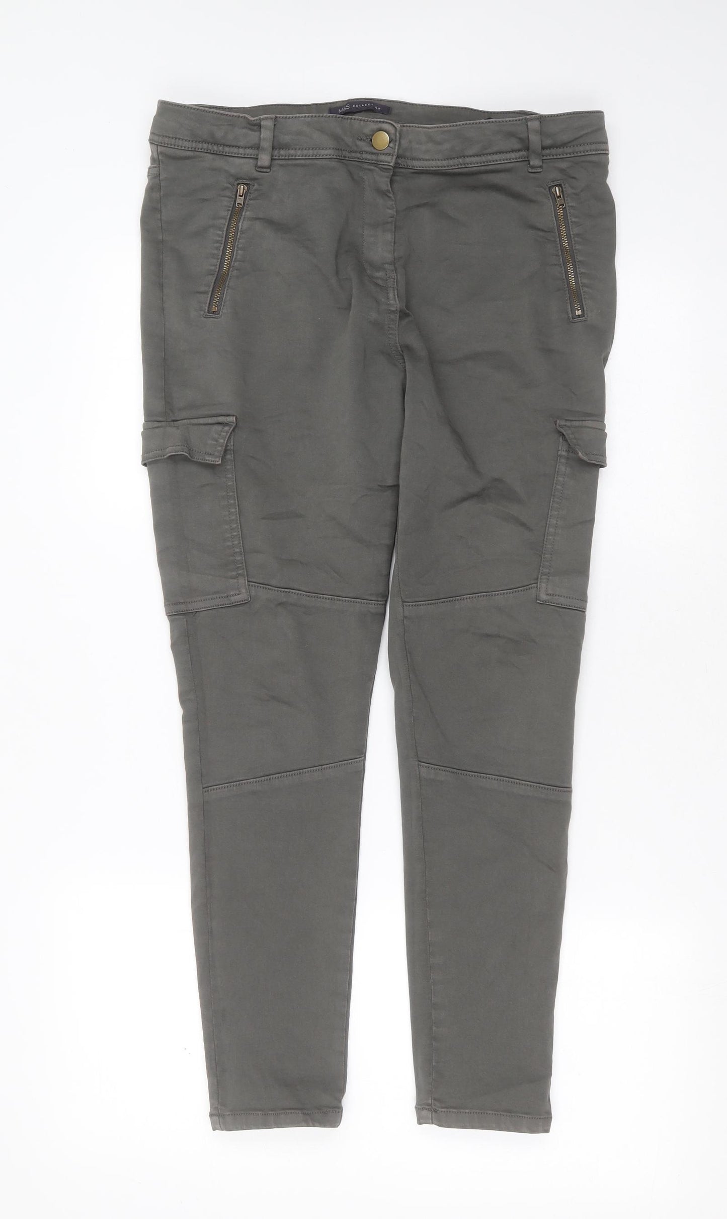 Marks and Spencer Womens Green  Cotton Skinny Jeans Size 14 L27 in Extra-Slim  - cargo