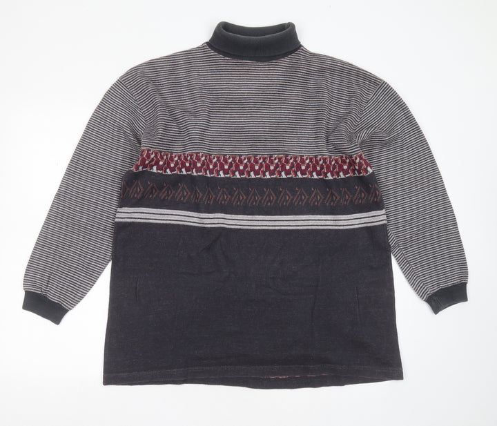 Blue Harbour Womens Grey Roll Neck Geometric Cotton Pullover Jumper Size M