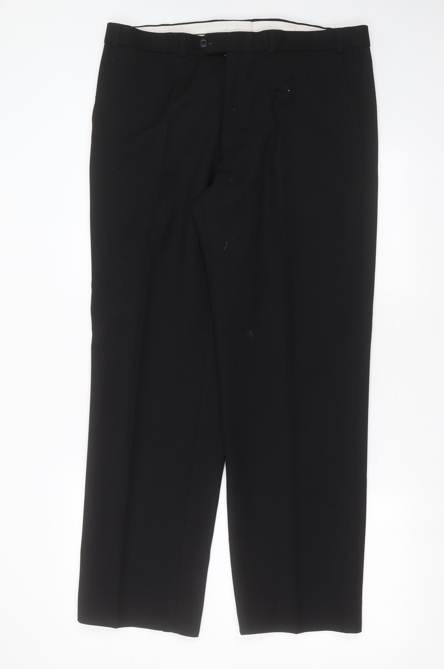 Marks and Spencer Mens Black  Polyester Trousers  Size 36 in L31 in Regular Zip