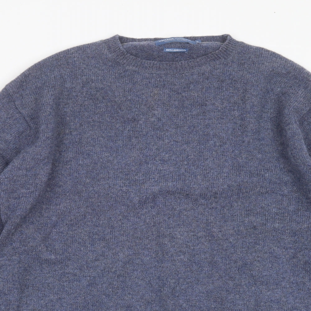 Vintage Harbour Mens Blue Round Neck  Wool Pullover Jumper Size L