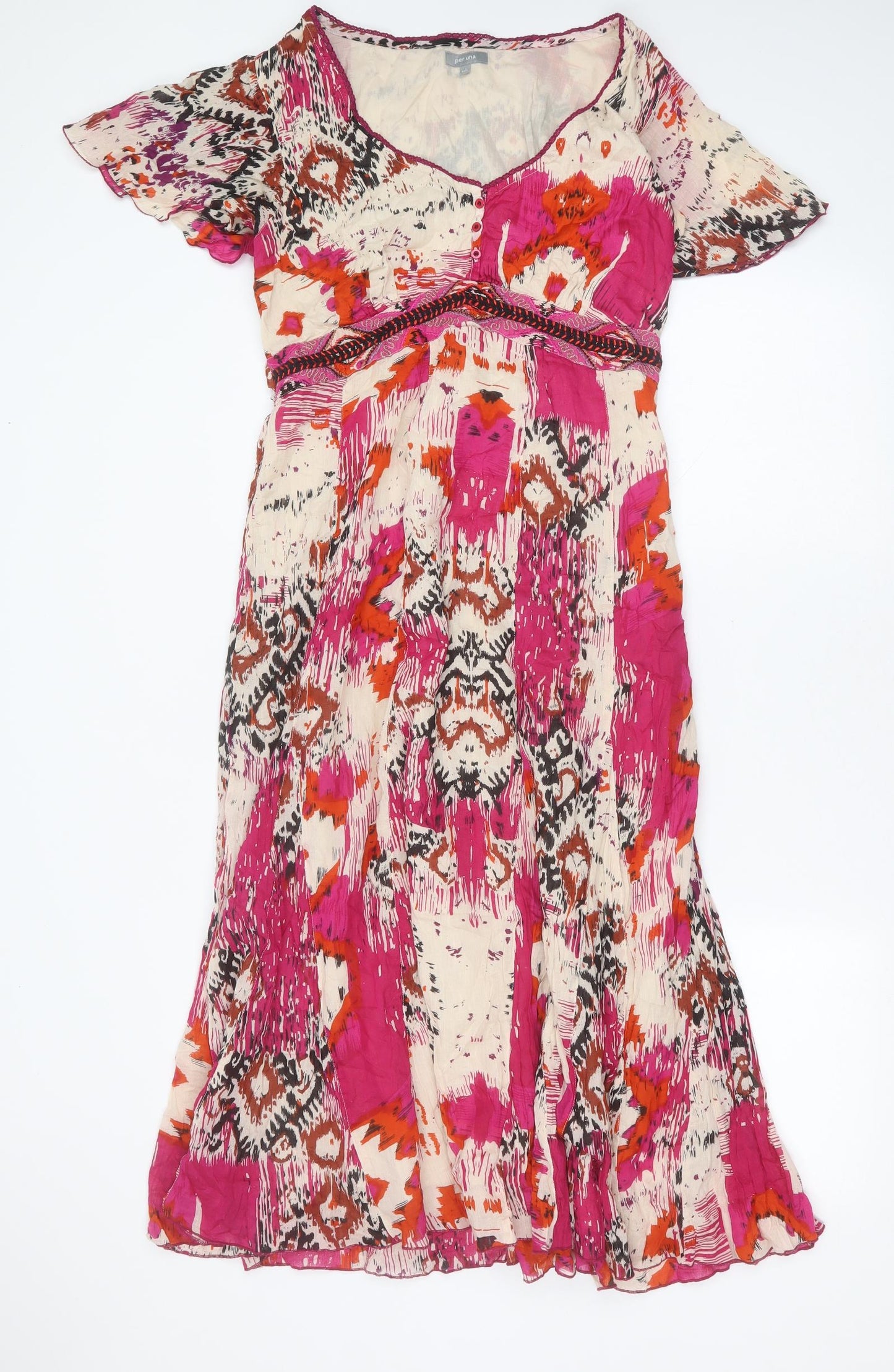 Marks and Spencer Womens Multicoloured Geometric Cotton Maxi  Size 14  Round Neck