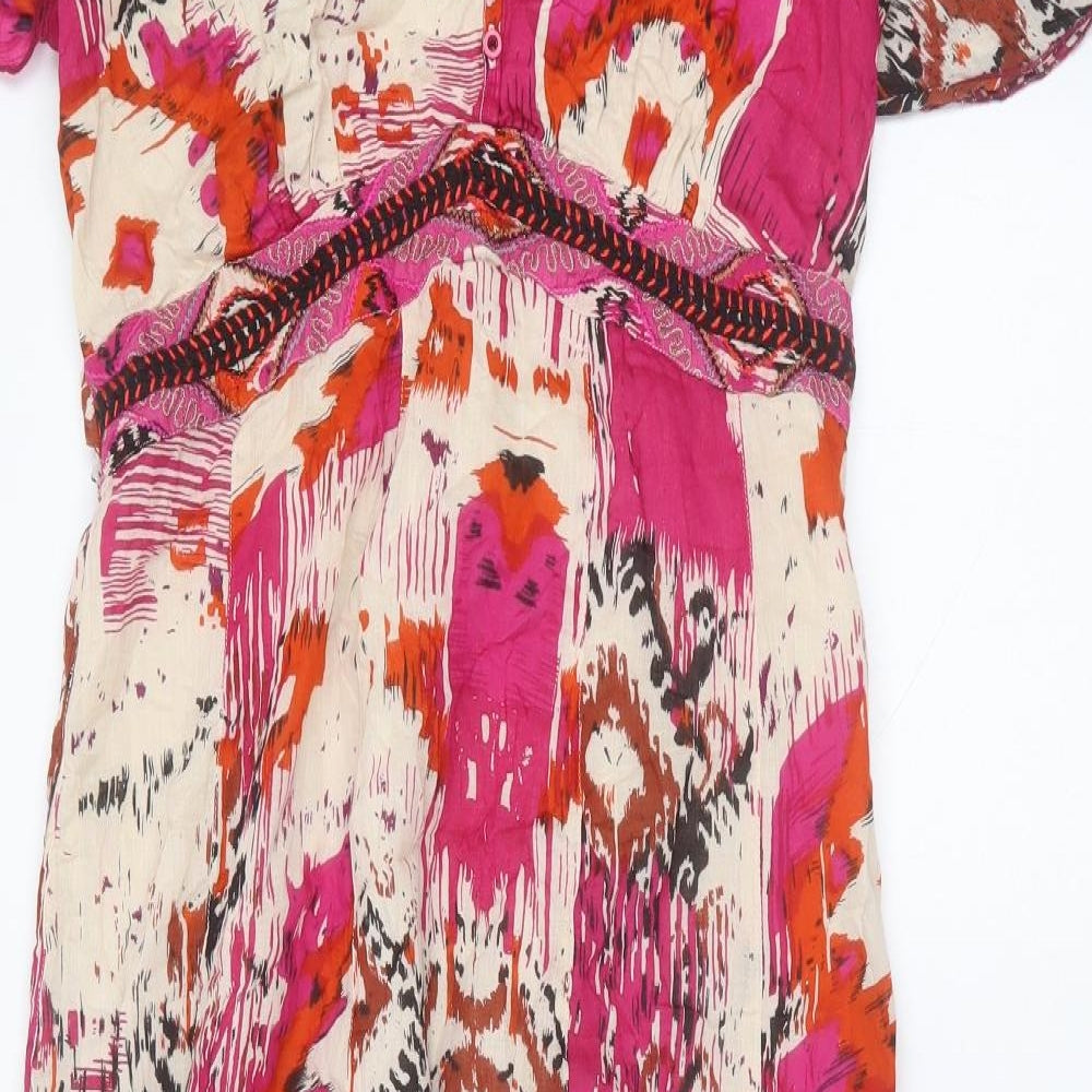 Marks and Spencer Womens Multicoloured Geometric Cotton Maxi  Size 14  Round Neck