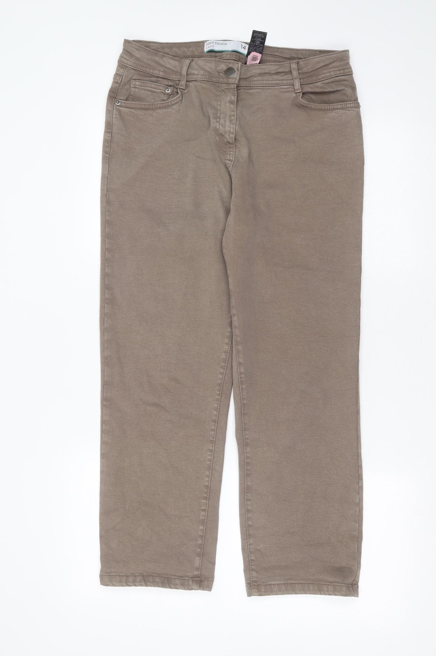 NEXT Womens Green  Cotton Cropped Jeans Size 14 L25 in Regular Zip