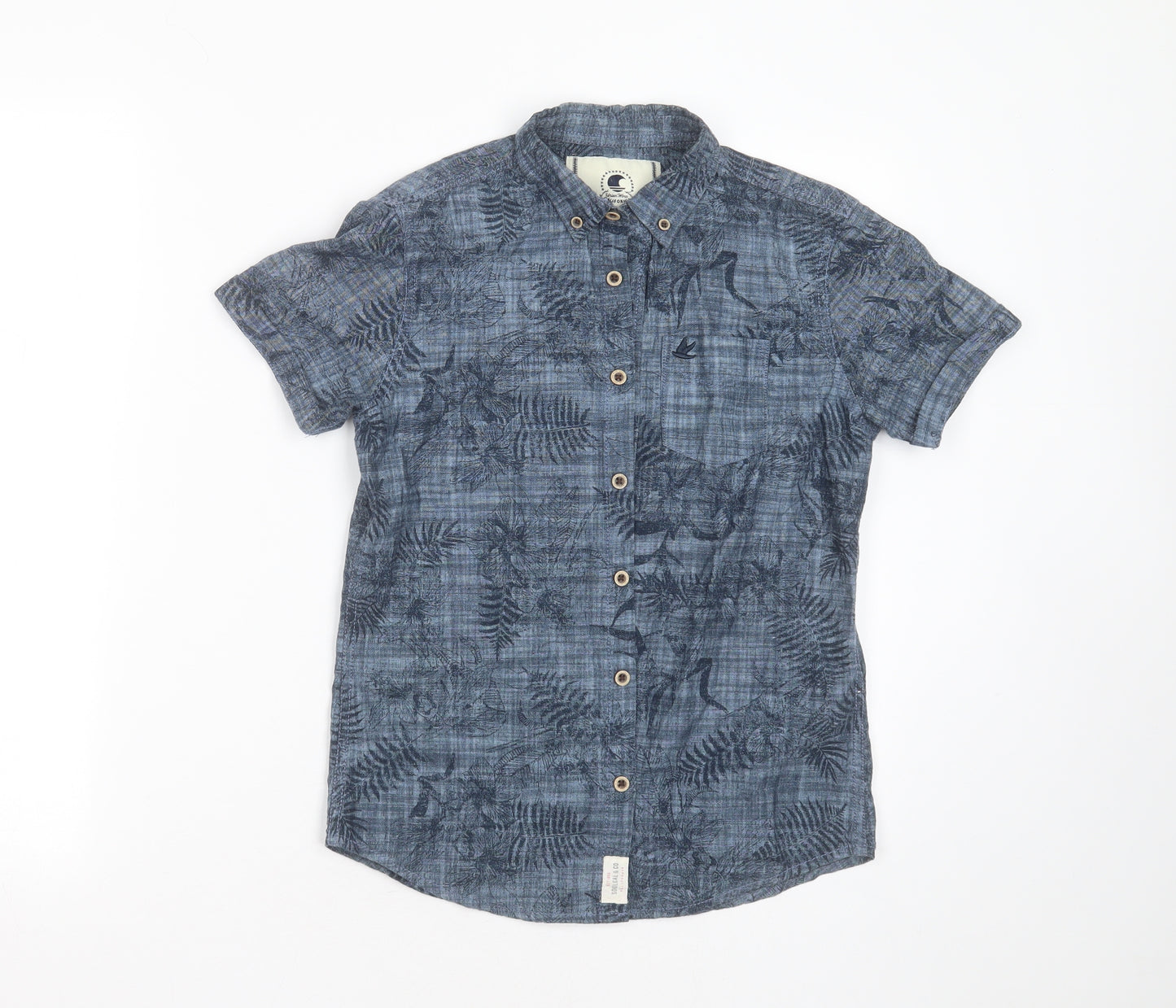 SoulCal&Co Boys Blue Floral Cotton Basic Button-Up Size 9-10 Years Collared Button