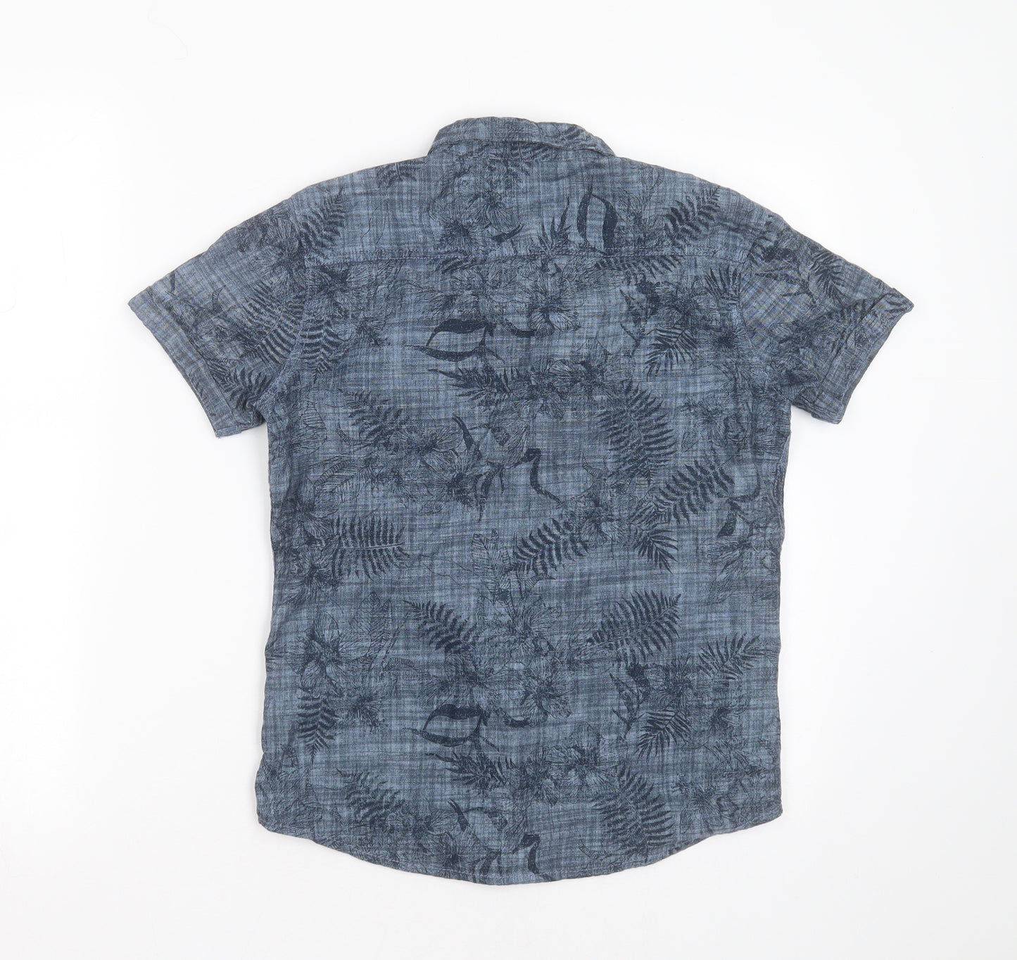 SoulCal&Co Boys Blue Floral Cotton Basic Button-Up Size 9-10 Years Collared Button