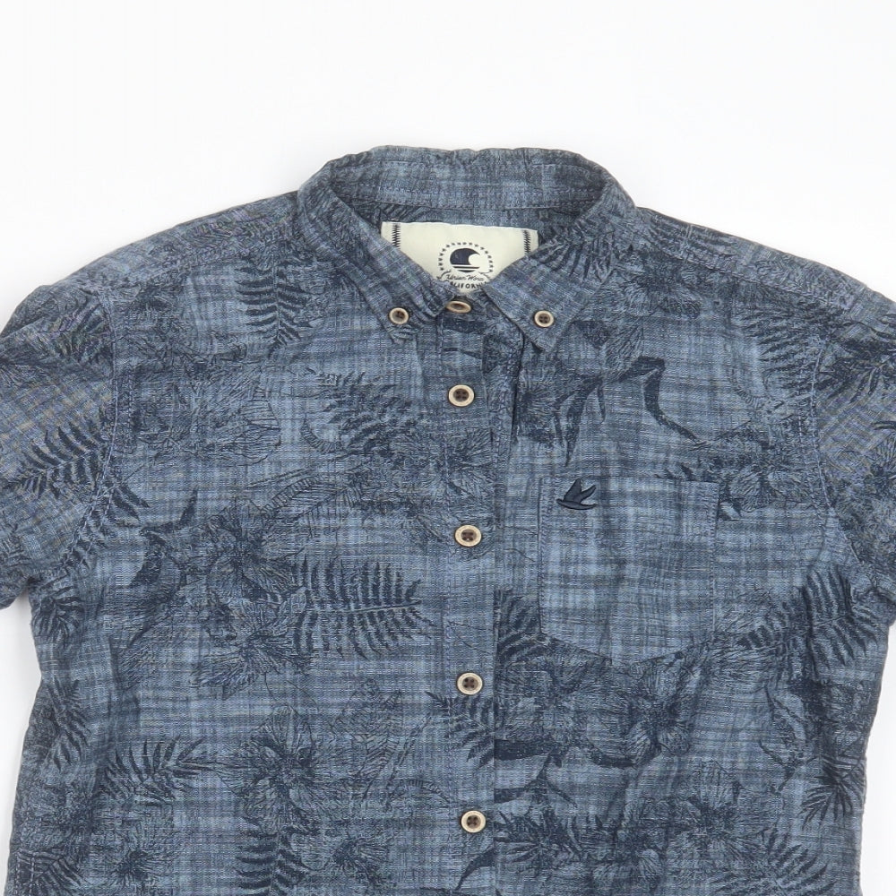 SoulCal&Co Boys Blue Floral Cotton Basic Button-Up Size 9-10 Years Collared Button