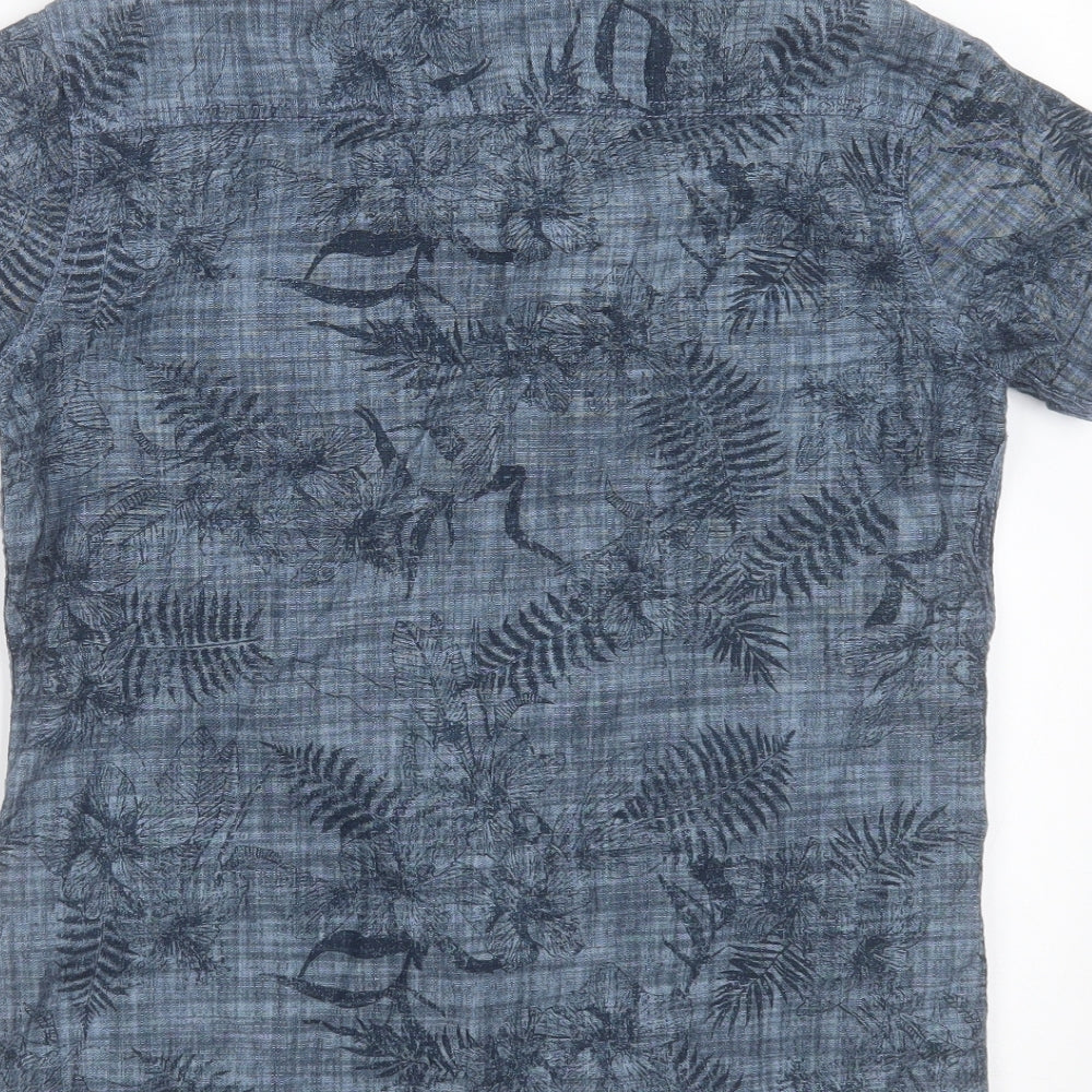 SoulCal&Co Boys Blue Floral Cotton Basic Button-Up Size 9-10 Years Collared Button