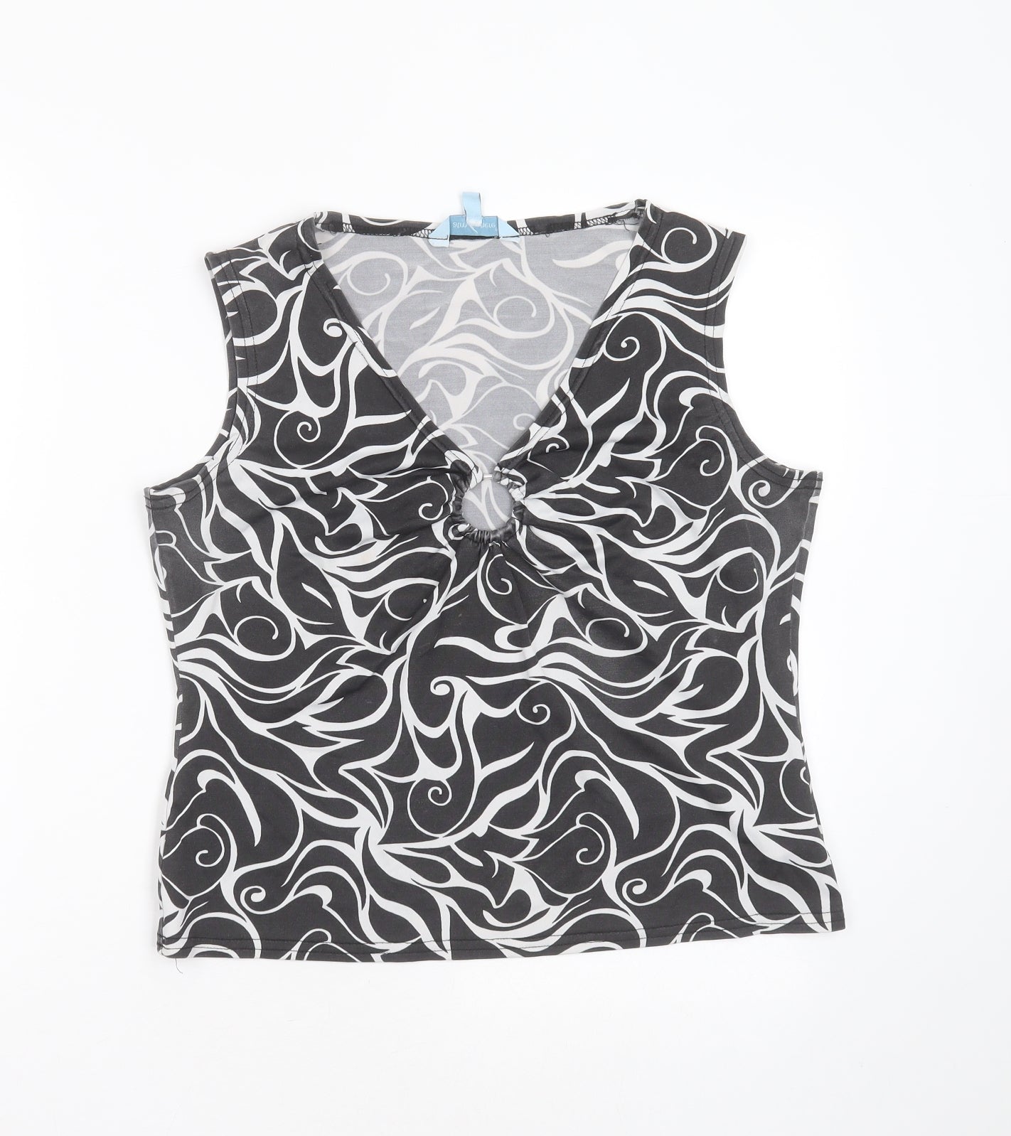 Primark Womens Black Geometric Polyester Basic Tank Size 18 V-Neck