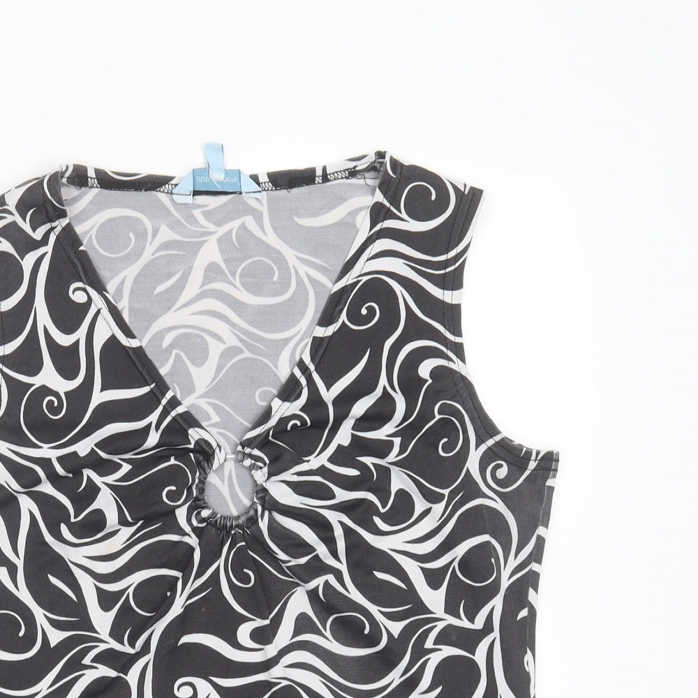 Primark Womens Black Geometric Polyester Basic Tank Size 18 V-Neck