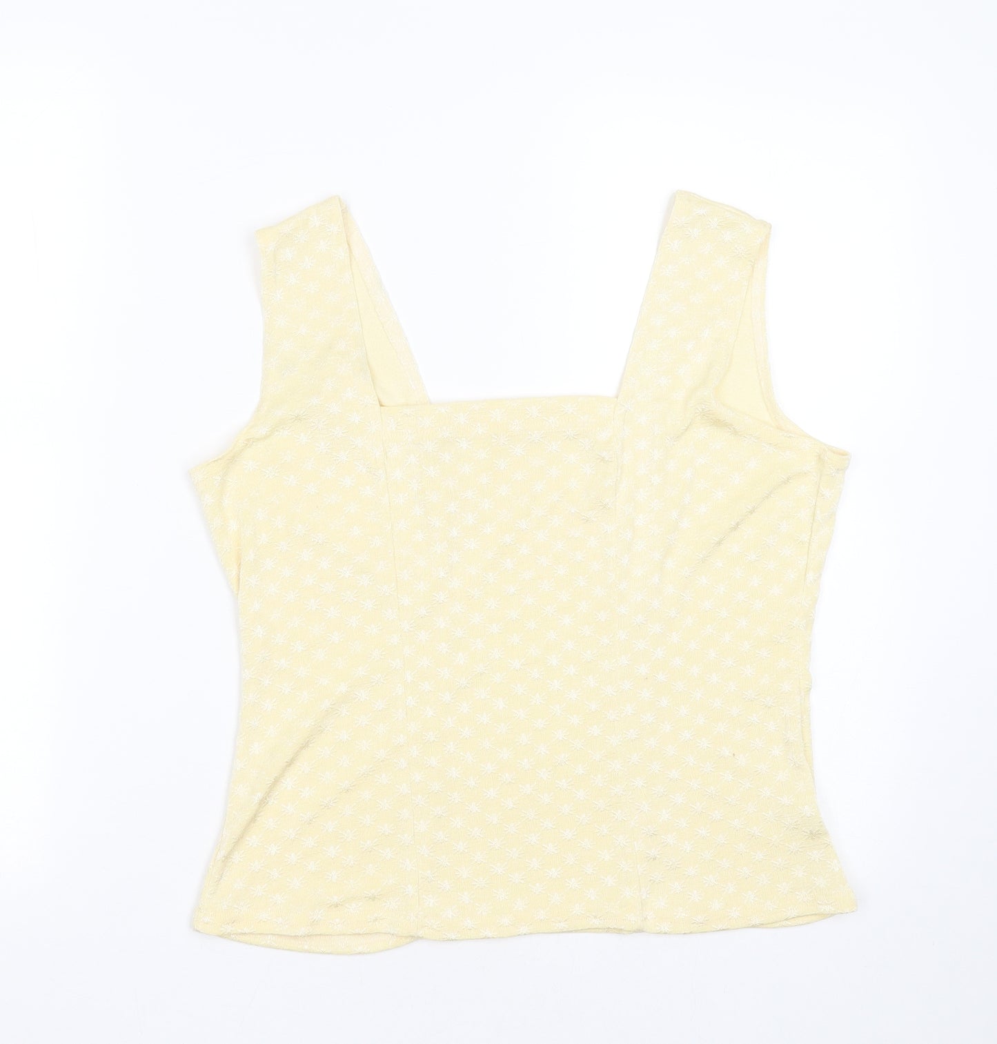 Preworn Womens Yellow Geometric Viscose Basic Blouse Size L Square Neck