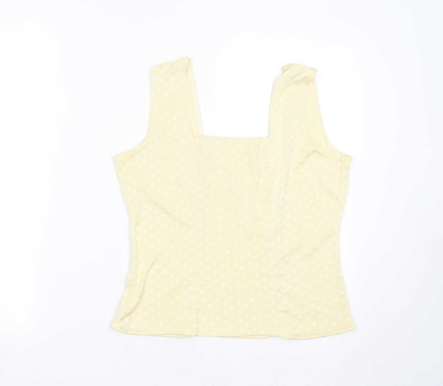 Preworn Womens Yellow Geometric Viscose Basic Blouse Size L Square Neck