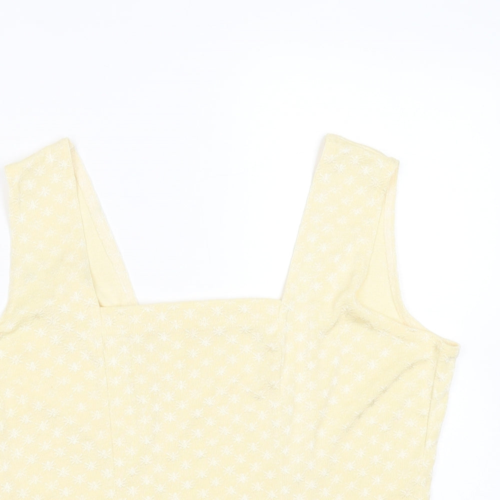 Preworn Womens Yellow Geometric Viscose Basic Blouse Size L Square Neck