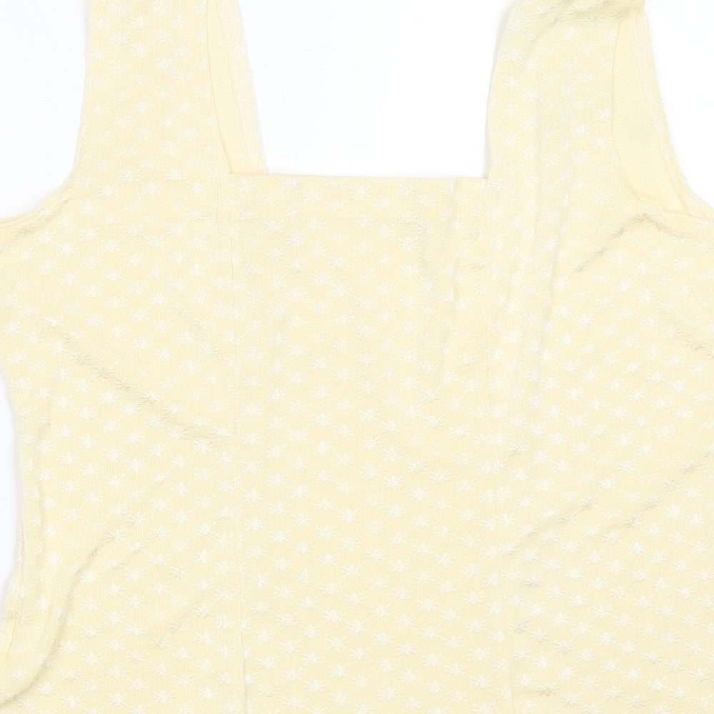 Preworn Womens Yellow Geometric Viscose Basic Blouse Size L Square Neck