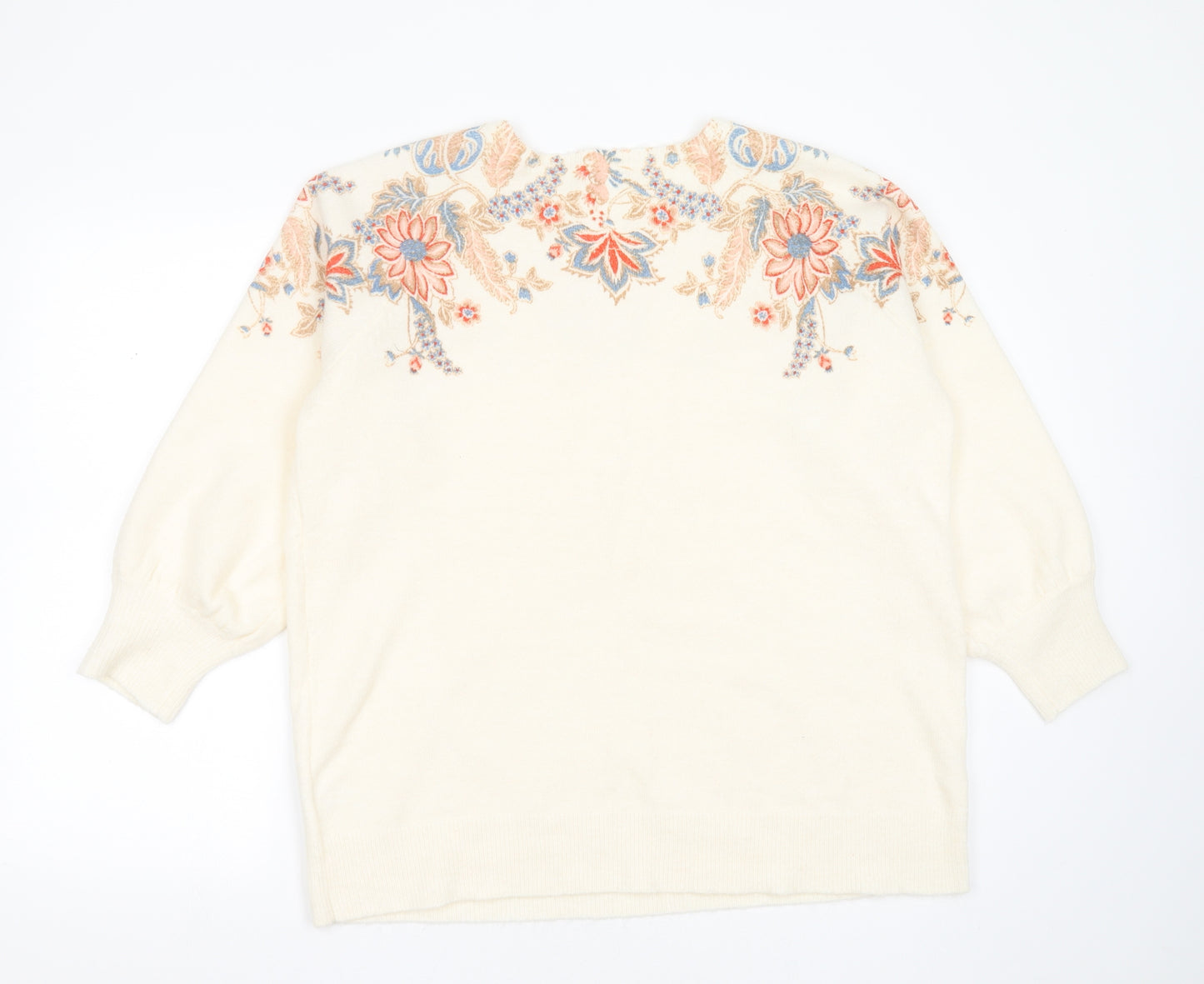 Monsoon Womens Ivory Round Neck Floral Polyester Pullover Jumper Size XL