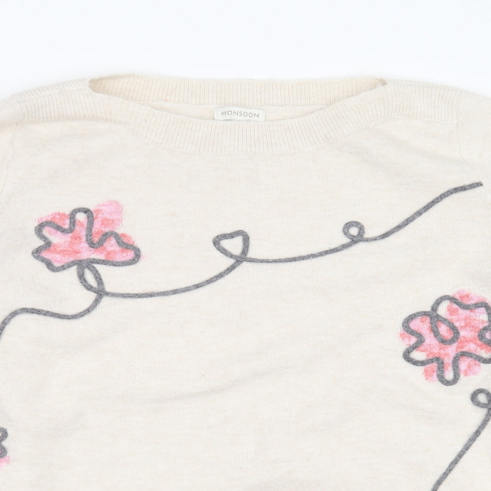 Monsoon Womens Beige Boat Neck Floral Polyester Pullover Jumper Size XL