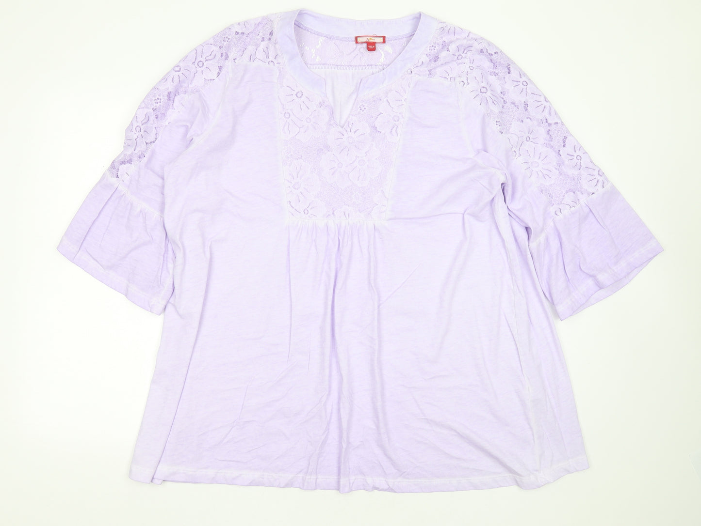 Joe Browns Womens Purple Floral Cotton Basic Blouse Size 22 V-Neck
