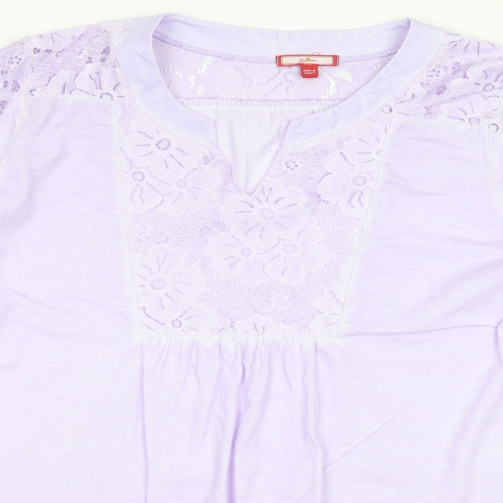 Joe Browns Womens Purple Floral Cotton Basic Blouse Size 22 V-Neck