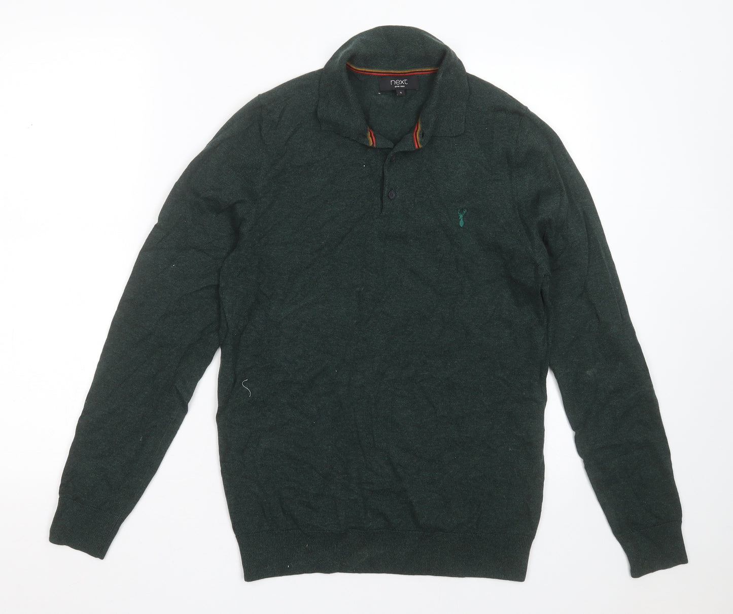NEXT Mens Green Collared  Cotton Pullover Jumper Size S