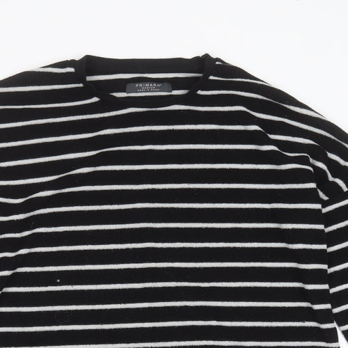 Primark Mens Black Round Neck Striped Polyester Pullover Jumper Size M