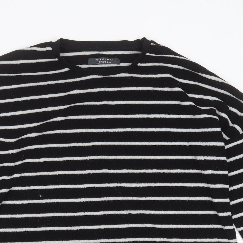 Primark Mens Black Round Neck Striped Polyester Pullover Jumper Size M