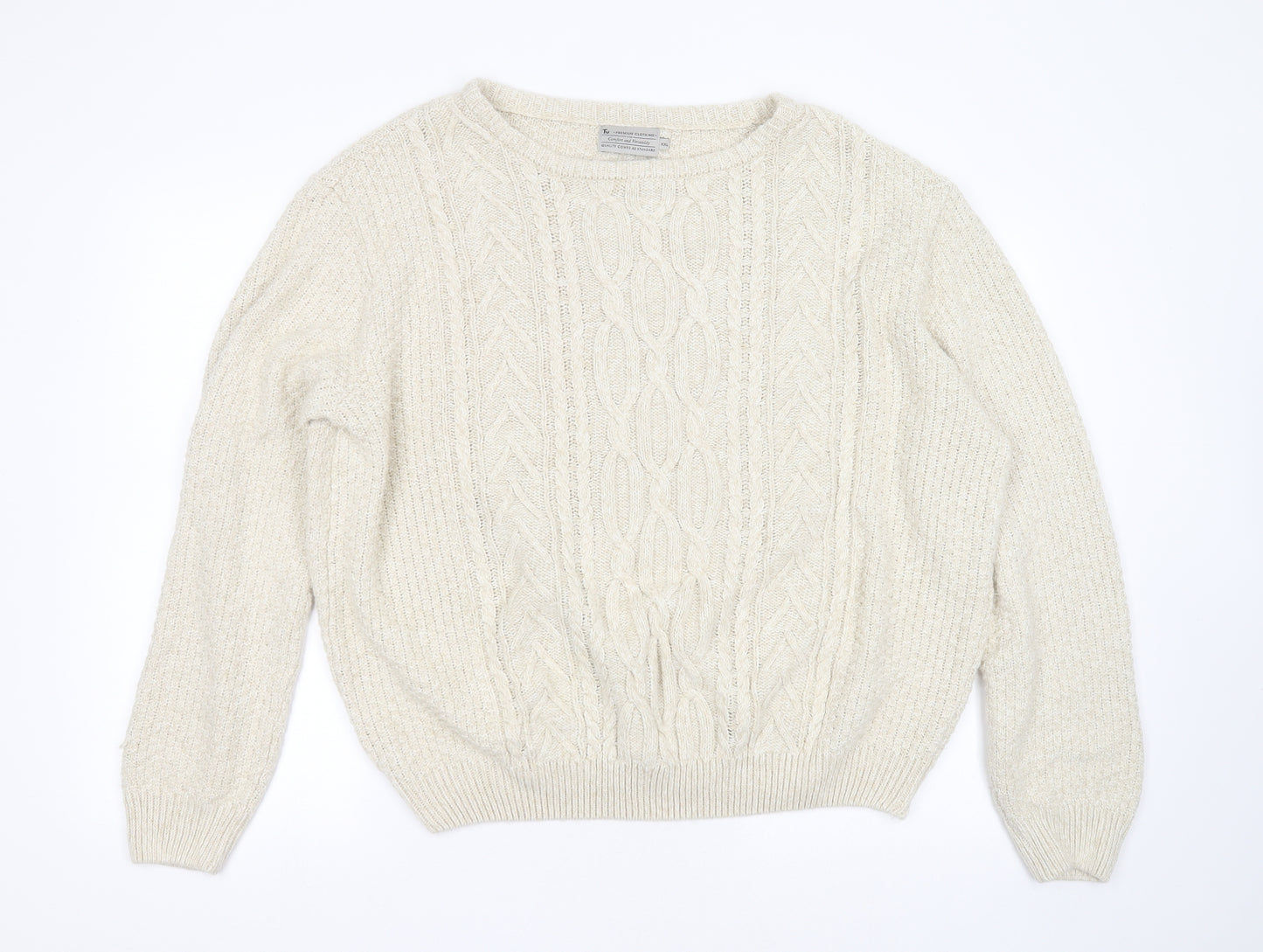 TU Mens Beige Round Neck Geometric Acrylic Pullover Jumper Size 2XL