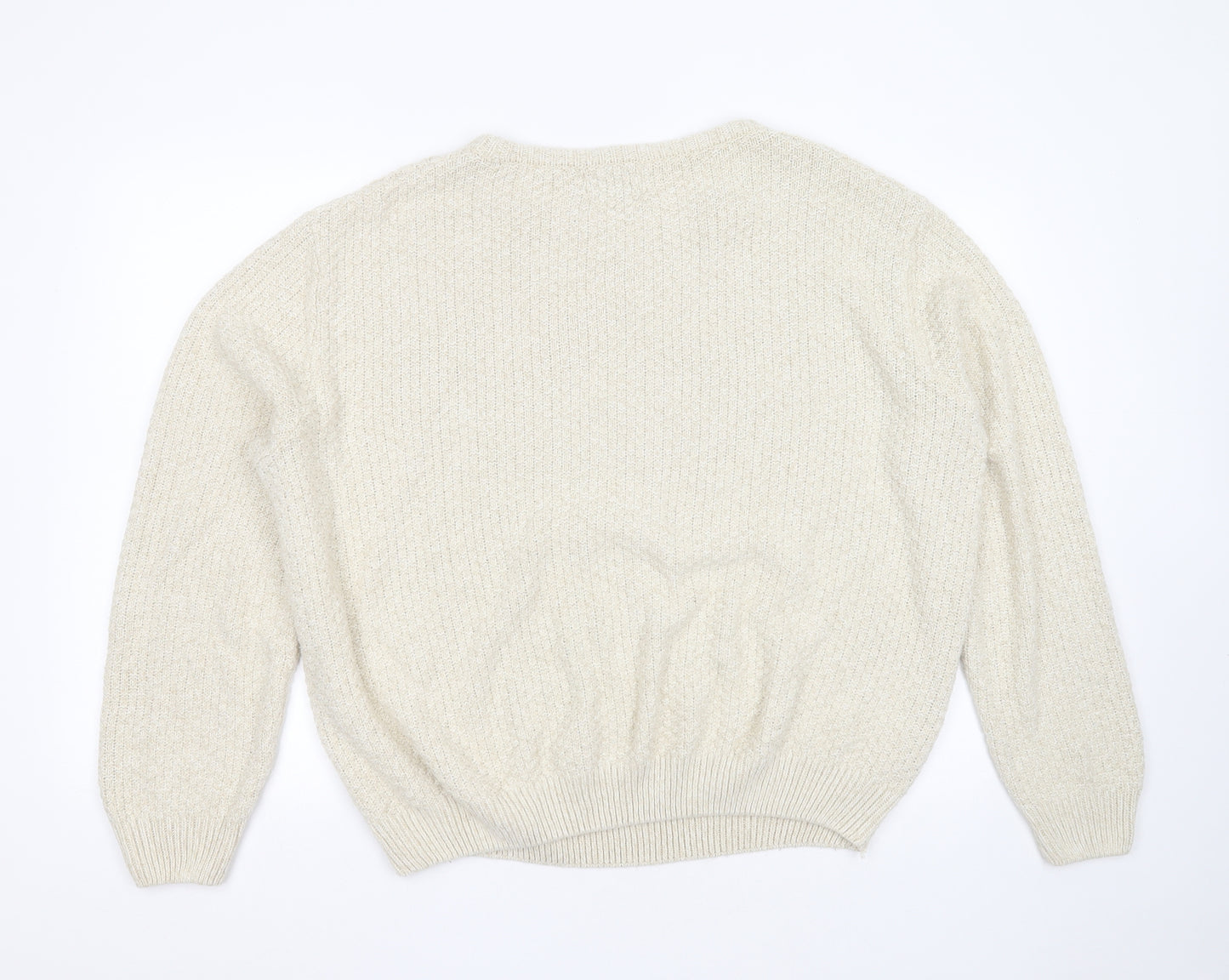 TU Mens Beige Round Neck Geometric Acrylic Pullover Jumper Size 2XL