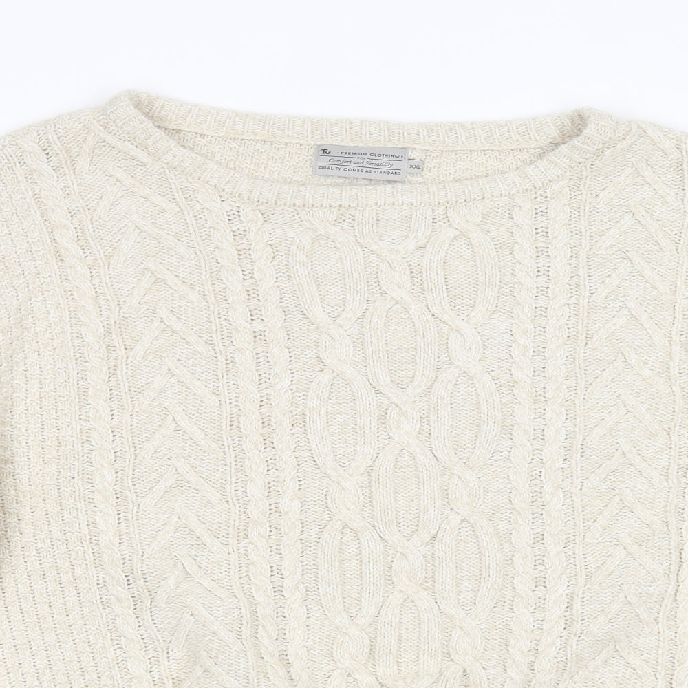 TU Mens Beige Round Neck Geometric Acrylic Pullover Jumper Size 2XL