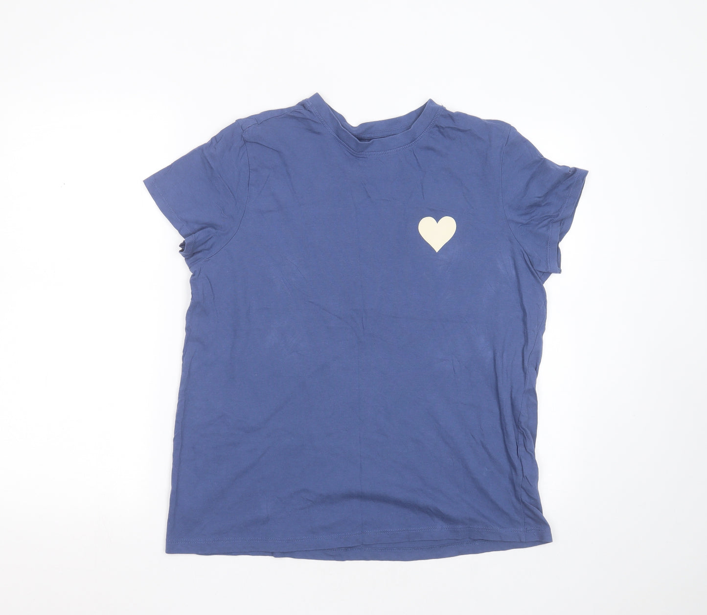 Primark Womens Blue  Cotton Basic T-Shirt Size 14 Round Neck - heart