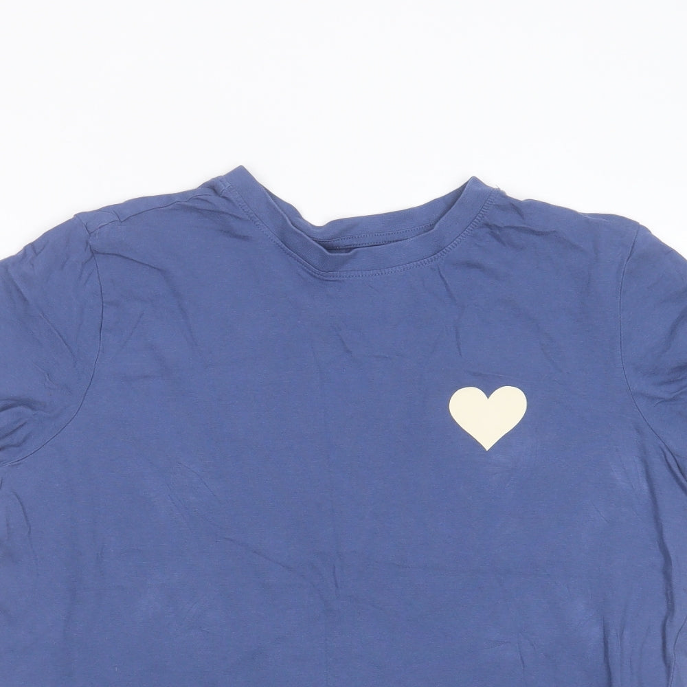 Primark Womens Blue  Cotton Basic T-Shirt Size 14 Round Neck - heart