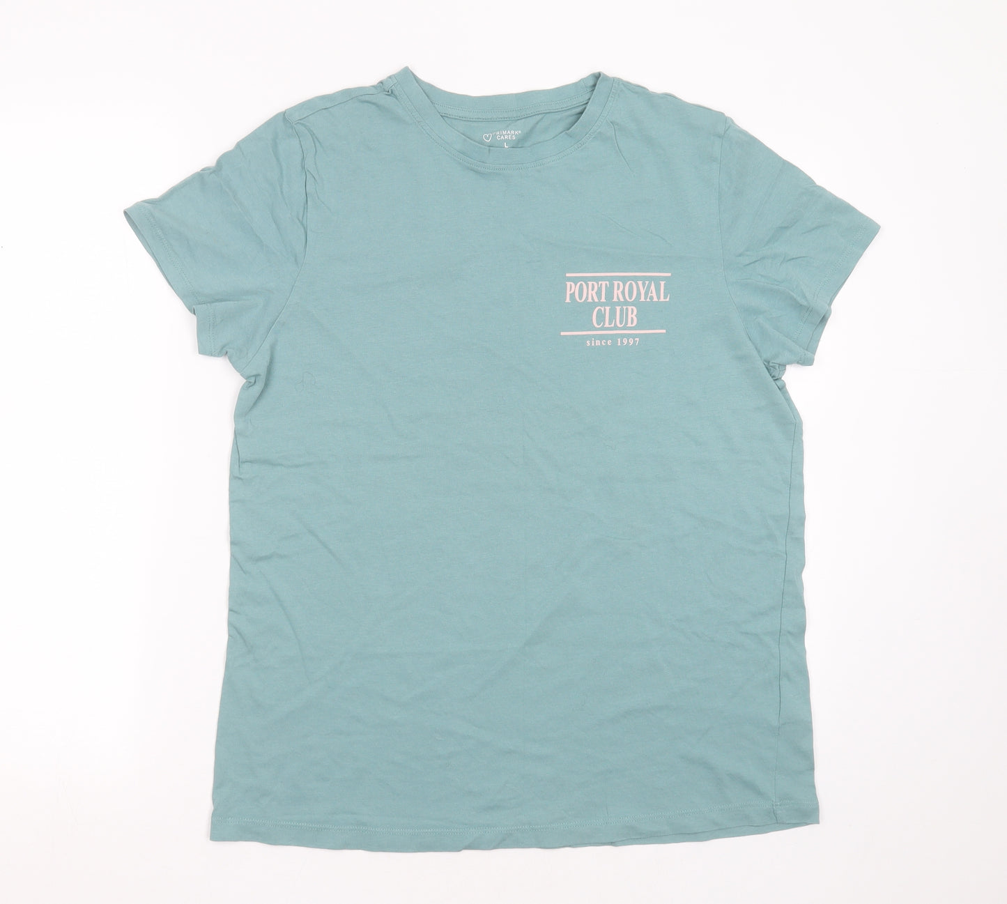 Primark Womens Green  Cotton Basic T-Shirt Size L Round Neck - port royal club