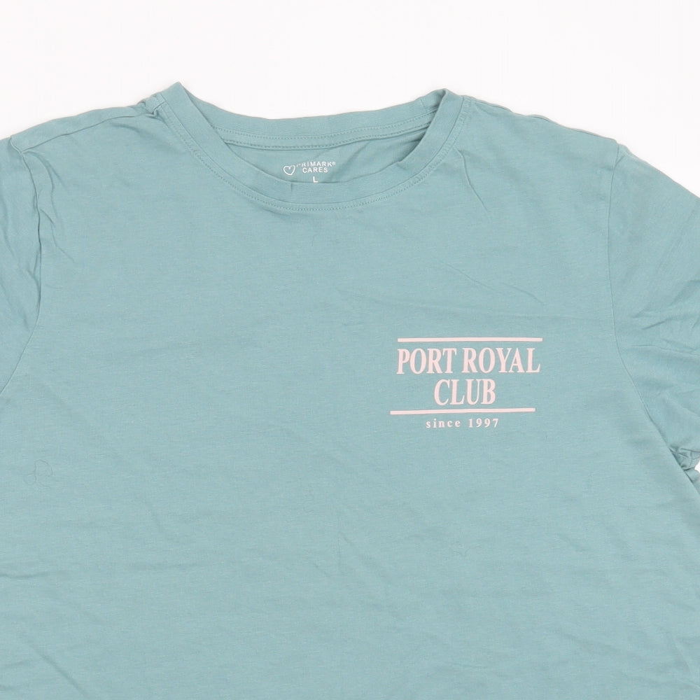 Primark Womens Green  Cotton Basic T-Shirt Size L Round Neck - port royal club