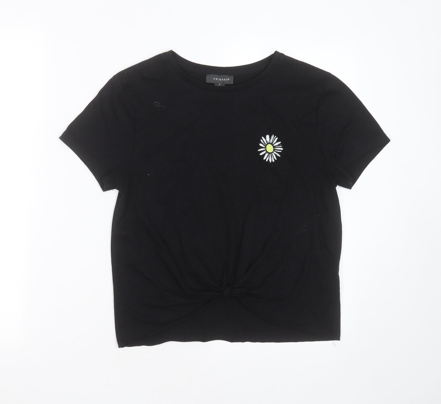 Primark Womens Black  Polyester Basic T-Shirt Size S Round Neck - flower